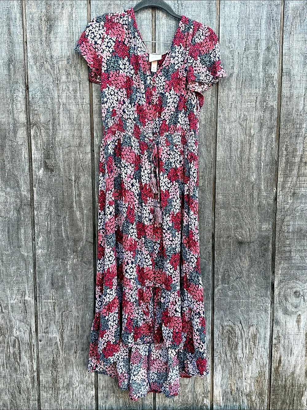 Knox Rose Floral Maxi Dress in Red & Blue XL Like New High-Low